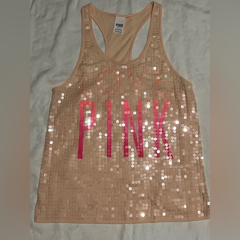 PINK Victoria's Secret Sequin Tank Top - Tan and Pink